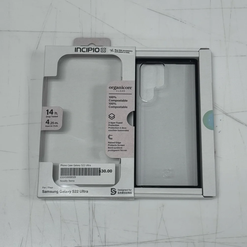 Samsung Galaxy S22 Ultra Incipio Clear Phone Case with Black Trim.